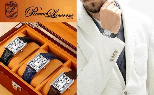 Alt view image 3 of 7 - Pierre Lucerne 1888 Vermeil Swiss Inspired Design Mens Rectangle Tank Watch Brown