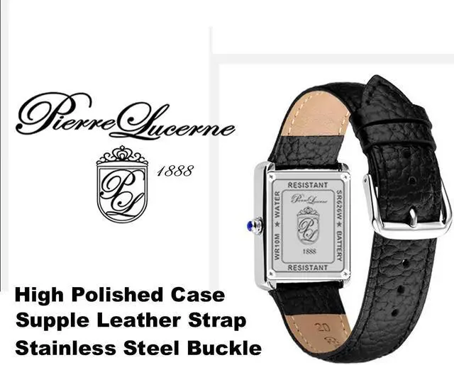 Alt view image 6 of 7 - Pierre Lucerne 1888 Vermeil Swiss Inspired Design Mens Rectangle Tank Watch Black