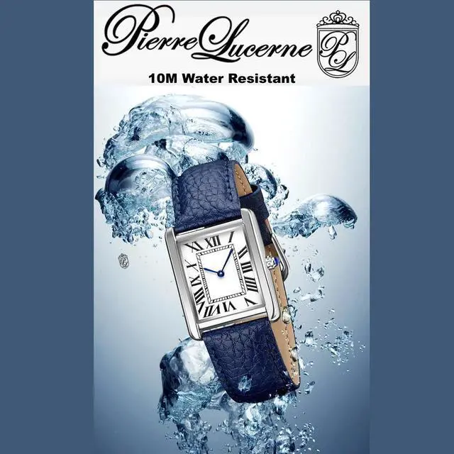 Alt view image 4 of 7 - Pierre Lucerne 1888 Vermeil Swiss Inspired Design Mens Rectangle Tank Watch Blue