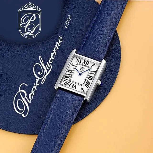 Alt view image 2 of 7 - Pierre Lucerne 1888 Vermeil Swiss Inspired Design Mens Rectangle Tank Watch Blue