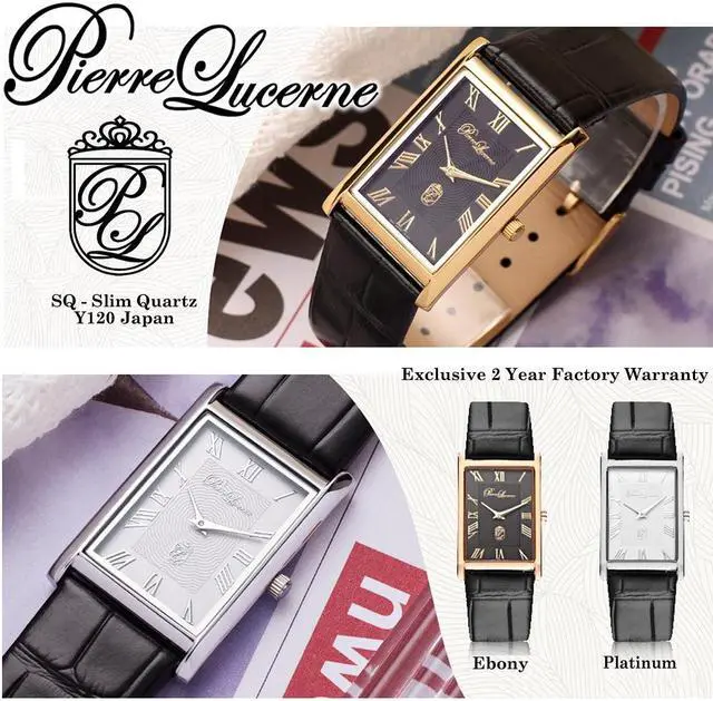 Alt view image 2 of 7 - Pierre Lucerne Slim Quartz Mens Tank Watch White Enamel Roman Dial