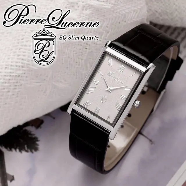 Alt view image 3 of 7 - Pierre Lucerne Slim Quartz Mens Tank Watch White Enamel Roman Dial