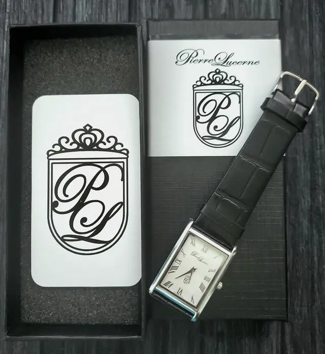 Alt view image 5 of 7 - Pierre Lucerne Slim Quartz Mens Tank Watch White Enamel Roman Dial