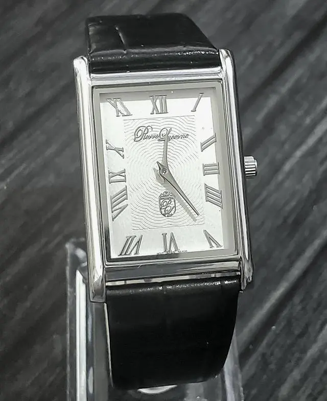 Alt view image 6 of 7 - Pierre Lucerne Slim Quartz Mens Tank Watch White Enamel Roman Dial