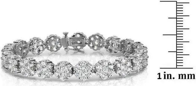 Alt view image 3 of 4 - Noray Designs 14K White Gold Diamond (10.5 Ct, G-H, SI2 Clarity) Flower Cluster Tennis Bracelet