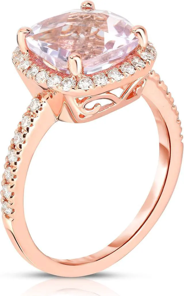 Alt view image 2 of 4 - Noray Designs 14K Rose Gold Cushion Light Amethyst & Diamond (0.35 Ct, G-H Color, SI2 Clarity) Ring