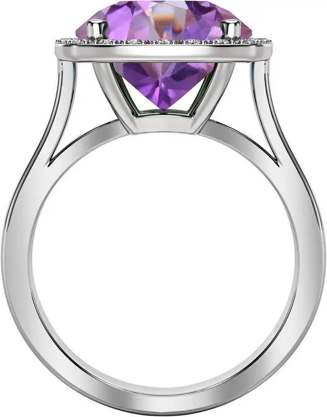 Alt view image 3 of 4 - Noray Designs 14K White Gold Amethyst & Diamond (0.18 Ct, G-H Color, SI2 Clarity) Ring