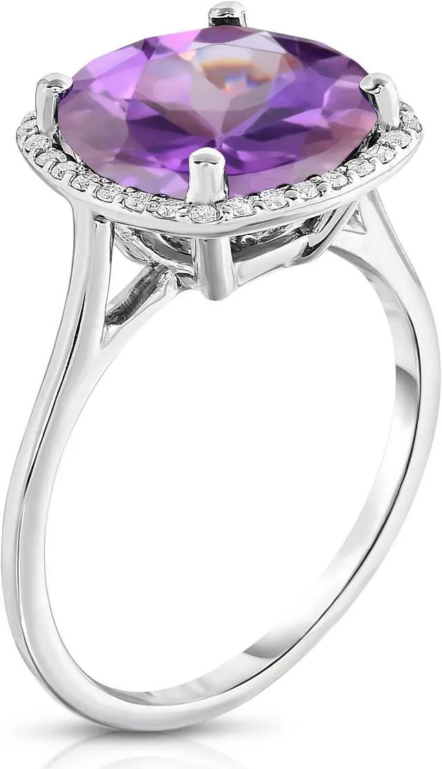 Alt view image 2 of 4 - Noray Designs 14K White Gold Amethyst & Diamond (0.18 Ct, G-H Color, SI2 Clarity) Ring