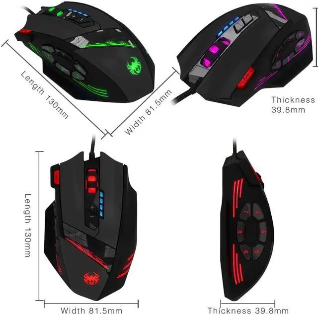Alt view image 4 of 5 - C-12 Wired Mouse USB Optical Gaming Mouse 12 Programmable Buttons Computer Game Mice 4 Adjustable DPI 7 LED Lights