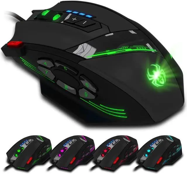 Alt view image 2 of 5 - C-12 Wired Mouse USB Optical Gaming Mouse 12 Programmable Buttons Computer Game Mice 4 Adjustable DPI 7 LED Lights