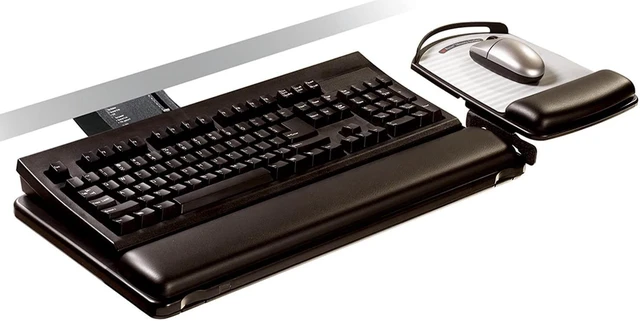 Alt view image 2 of 7 - 3M Sit/Stand Easy Adj Keyboard Tray Platform w/Gel Wrists & Mouse Pad, 23" Track