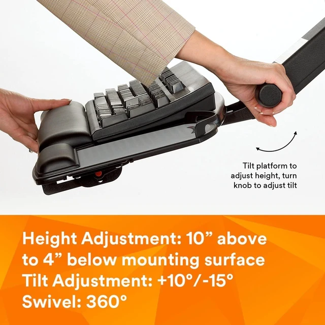 Alt view image 5 of 7 - 3M Sit/Stand Easy Adj Keyboard Tray Platform w/Gel Wrists & Mouse Pad, 23" Track