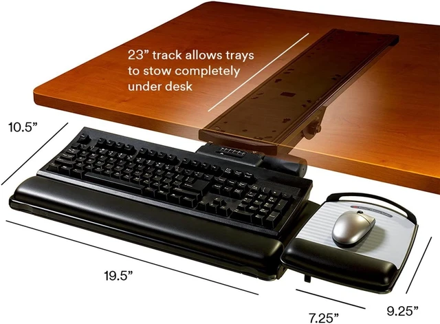 Alt view image 7 of 7 - 3M Sit/Stand Easy Adj Keyboard Tray Platform w/Gel Wrists & Mouse Pad, 23" Track