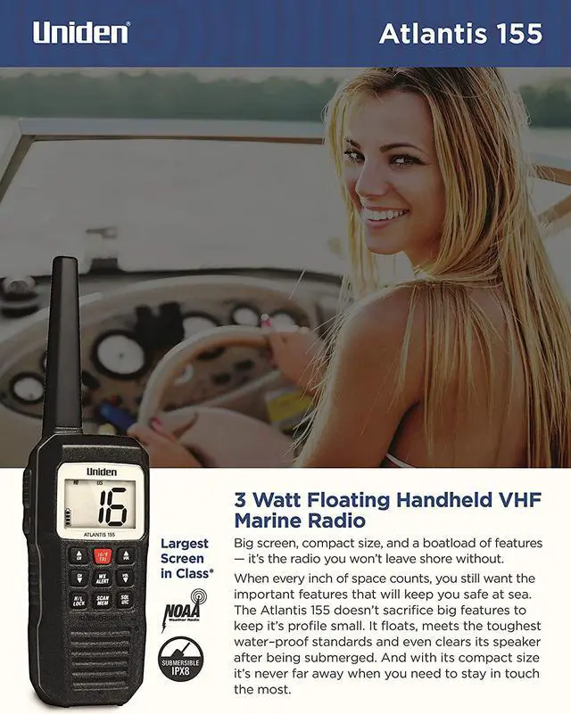 Alt view image 8 of 19 - UNIDEN Handheld 2-Way VHF Marine Radio Floating ATLANTIS 155