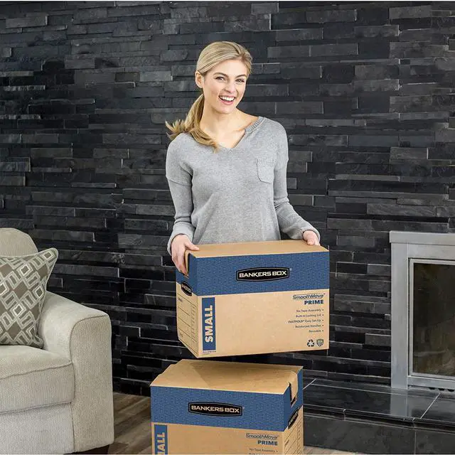 Alt view image 11 of 16 - Bankers Box SmoothMove Prime Medium Moving Boxes 18l x 18w x 16h Kraft/Blue 8