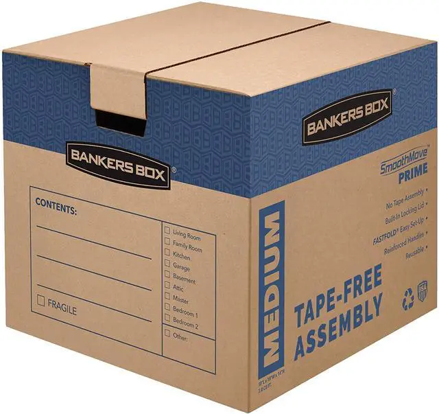 Alt view image 7 of 16 - Bankers Box SmoothMove Prime Medium Moving Boxes 18l x 18w x 16h Kraft/Blue 8