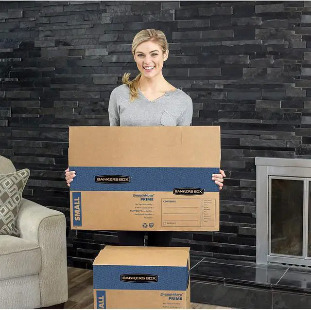 Alt view image 9 of 16 - Bankers Box SmoothMove Prime Medium Moving Boxes 18l x 18w x 16h Kraft/Blue 8