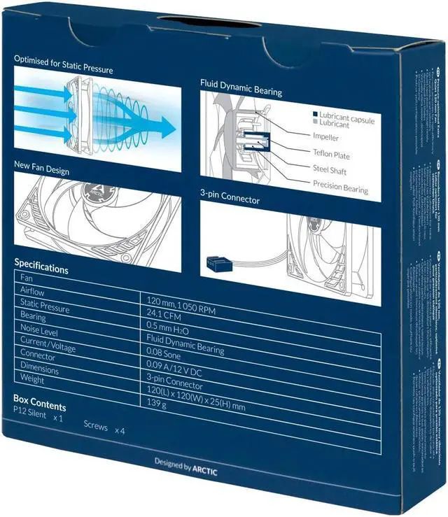 Alt view image 5 of 5 - Arctic ACFAN00130A P12 Silent - Pressure-optimised Extra Quiet 120 mm Fan