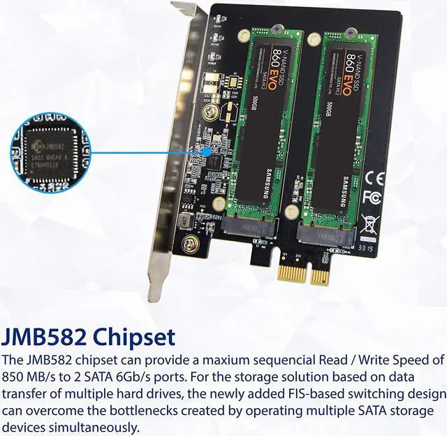 Alt view image 8 of 15 - Syba Dual M.2 B-Key PCI-e 3.0 x1 Adapter with Heatsink (SI-PEX40153)