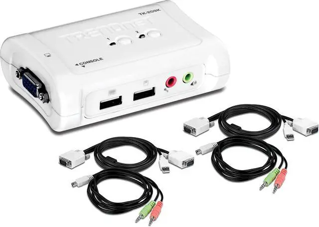 Main image of TRENDnet 2-Port USB KVM Switch and Cable Kit with Audio, Manage Two PCs, USB 1.1, Hot-Plug, Auto-Scan, Hot-Keys, Windows & Linux Compliant, TK-209K