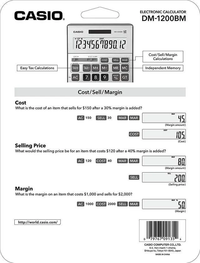 Alt view image 7 of 16 - Casio DM-1200BM Desktop Simple Calculator w/ Extra Large Display