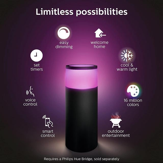 Alt view image 14 of 19 - Hue White and Color Ambiance Calla Waterproof Black Outdoor Smart Integrated LED Bollard Landscape Path Light Extension