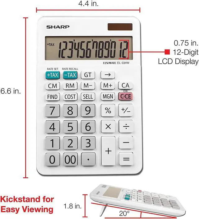 Alt view image 11 of 15 - Sharp EL-334W Large Desktop Calculator 12-Digit LCD EL334W