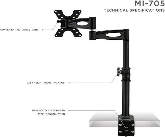 Alt view image 10 of 20 - Mount-It! Single Monitor Desk Mount Arm | Fits Up to 30" Screens