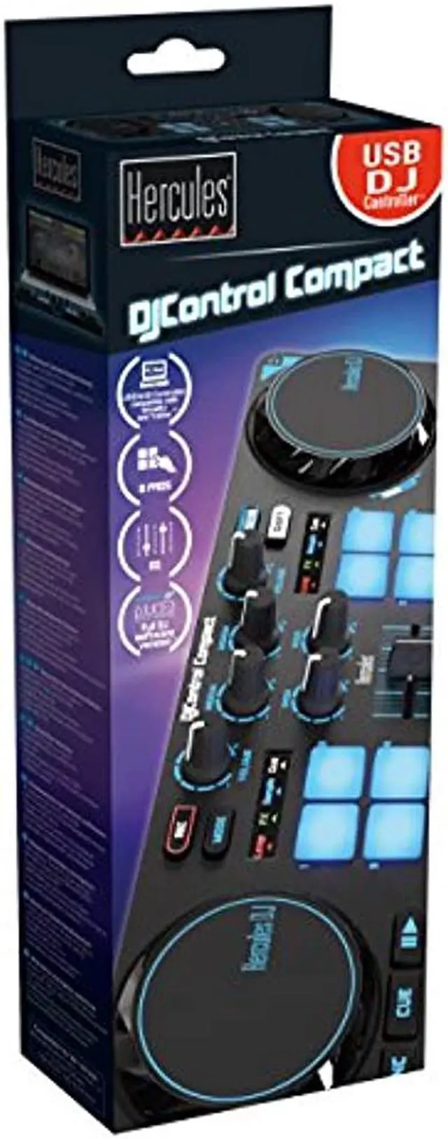 Alt view image 16 of 20 - Hercules 4780843 DJControl Compact super-mobile USB Controller with 8 Trigger Pads and 2 Virtual Turntable Decks