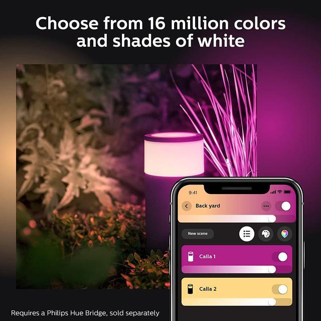 Alt view image 17 of 19 - Hue White and Color Ambiance Calla Waterproof Black Outdoor Smart Integrated LED Bollard Landscape Path Light Extension