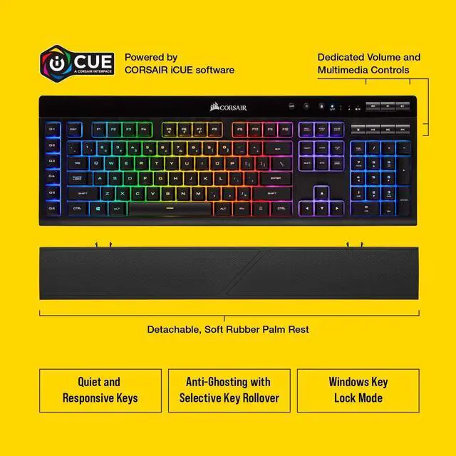 Alt view image 16 of 20 - Corsair K57 RGB Wireless Gaming Keyboard (NA) - Wired/Wireless Connectivity - Bluetooth/RF - 33 ft - 2.40 GHz - USB 3.0 Type A Interface - 110 Key - English (North America) - Windows, PC - Rubber Dome