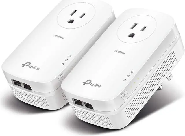 Main image of AV2000 Powerline Adapter - 2 Gigabit Ports, Ethernet Over Power, Plug&Play, Power Saving, 2x2 MIMO, Noise Filtering, Extra Socket for other Devices, Ideal for Gaming (TL-PA9020P KIT)