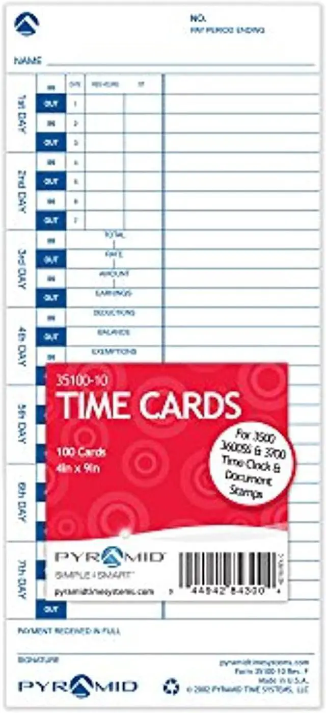 Alt view image 5 of 8 - Pyramid Time Card for Models 3500, 3600SS & 3700