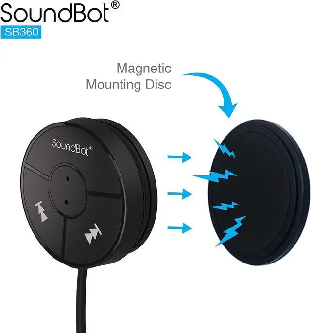 Alt view image 10 of 10 - SoundBot SB360 25.5W Bluetooth 4.0 Car Kit Hands-Free Wireless Talking & Music Streaming Dongle w/ High-Performance USB Car Charger + Magnetic Mounts + Built-in 3.5mm Aux Cable