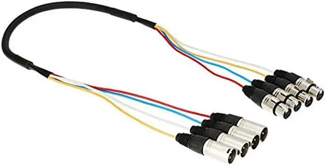 Alt view image 4 of 15 - Monoprice 4-Channel XLR Male to XLR Female Snake Cable Cord - 3 Feet- Black/Silver With Metal Connector Housings Plastic And Rubber Cable Boots