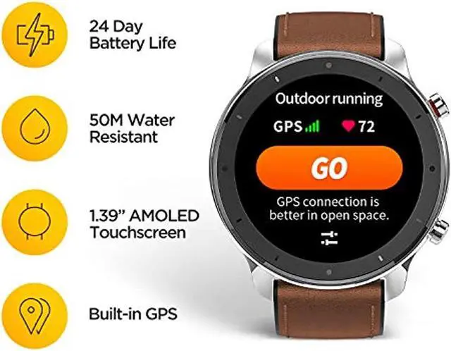 Alt view image 9 of 13 - Amazfit GTR Smartwatch with GPS+GLONASS, All-Day Heart Rate Monitor, Daily Activity Tracker Rate and Activity Tracking, 24-Day Battery Life, 12- Sport Modes, 47mm, Aluminium Alloy