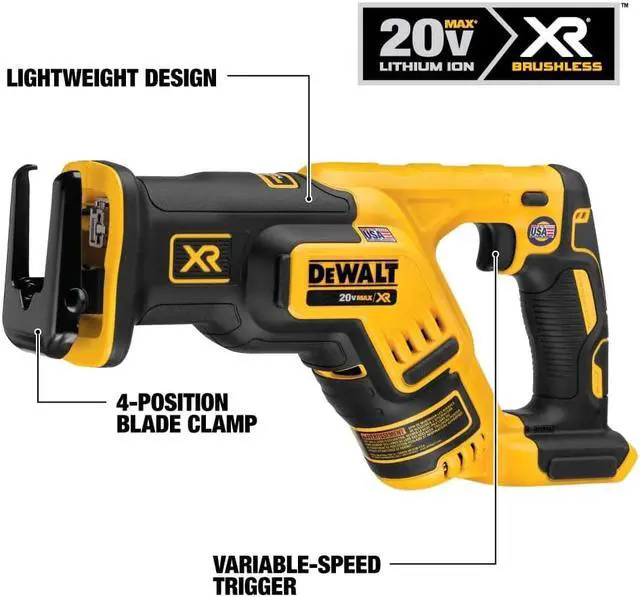 Alt view image 5 of 9 - Scie alternative compacte 20V MAX* à moteur sans balai (Outil seul) - Dewalt DCS367B