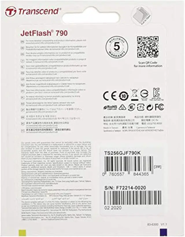 Alt view image 4 of 20 - Transcend TS256GJF790K 256GB Jet Flash 790 USB Pendrive, Black