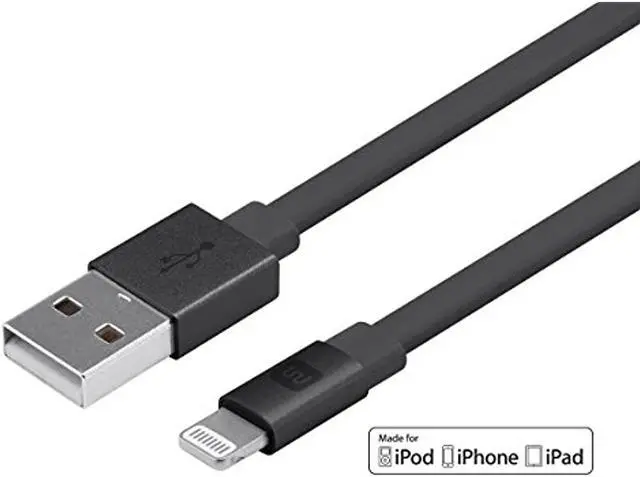 Alt view image 8 of 20 - Monoprice Apple MFi Certified Flat Lightning to USB Charge & Sync Cable - 3 Feet - Black | iPhone X, 8, 8 Plus, 7, 7 Plus, 6, 6 Plus, 5S - Cabernet Series
