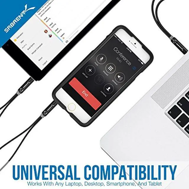 Alt view image 6 of 9 - Sabrent 3.5mm Headset Splitter Adapter Cable for headsets with Separate Headphone/Microphone Plugs (CB-AUHM)