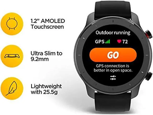 Alt view image 10 of 14 - Amazfit GTR Smartwatch, Classic Design, 24/7 Heart Rate Monitor, Music Control, GPS+GLONASS Enabled, 10-Day Battery Life, 12-Sport Modes, Water Resistant, 42mm, Starry Black