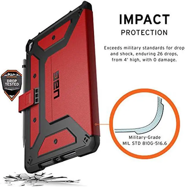 Alt view image 3 of 11 - UAG iPad 10.2-inch (9th Gen, 2021),(8th Gen, 2020) & (7th Gen, 2019) Case, Metropolis Rugged Heavy Duty Protective Cover Multi-Angle Viewing Folio Stand with Pencil Holder, Magma