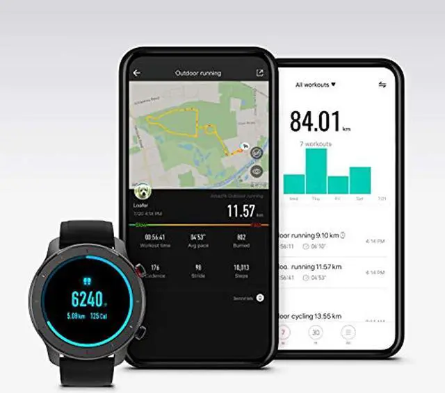 Alt view image 14 of 14 - Amazfit GTR Smartwatch, Classic Design, 24/7 Heart Rate Monitor, Music Control, GPS+GLONASS Enabled, 10-Day Battery Life, 12-Sport Modes, Water Resistant, 42mm, Starry Black