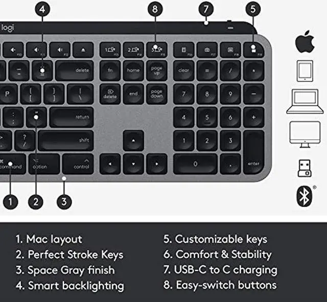 Alt view image 7 of 20 - Logitech MX Keys for Mac Keyboard 920009552