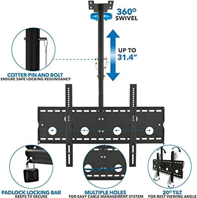 Alt view image 5 of 9 - Mount-It! Ceiling TV Mount | Fits 32"-70" TVs | Full-Motion