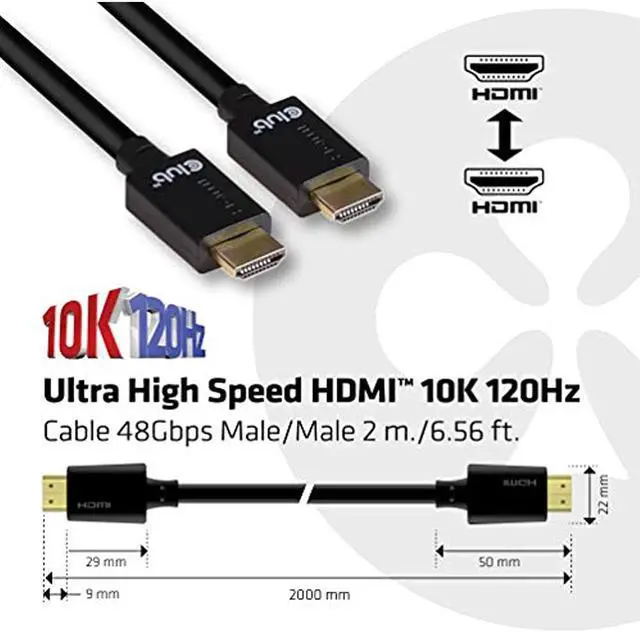 Alt view image 9 of 20 - Club3D CAC-1372 Ultra High Speed HDMI 10K 120Hz Cable 48Gbps Male/Male 2 m./6.56ft.
