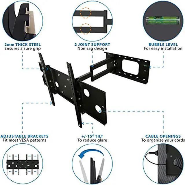Alt view image 4 of 8 - Mount-It! Full Motion TV Mount | Fits 43"-60" TVs | Swing Out Wall Arm