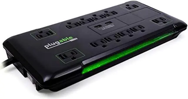 Alt view image 9 of 19 - Plugable Surge Protector Power Strip - 12-Outlet, 2-Port USB, 6ft (1.8m)