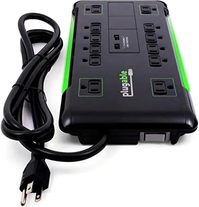 Alt view image 10 of 19 - Plugable Surge Protector Power Strip - 12-Outlet, 2-Port USB, 6ft (1.8m)