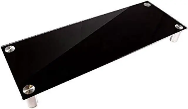 Alt view image 7 of 18 - Monoprice Large Multimedia Desktop Stand - Black Glass (30.8 x 11in) Stand & Riser, Desktop TV Stand, Dual Monitors w/ Height Adjustable Legs